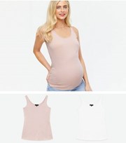 New Look Maternity 2 Pack Pink and White Scoop Neck Vests
